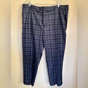 TRUST Plaid Dress / Casual Pants - Men's Size 44x30 - Navy Blue & Gray w/Sheen